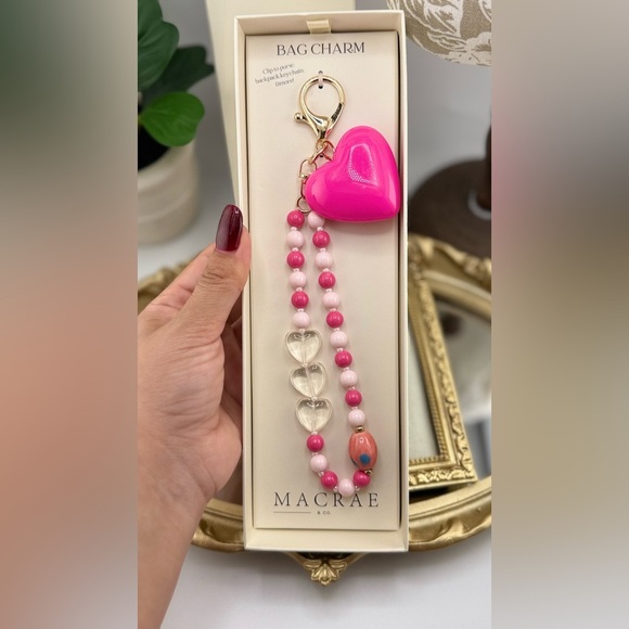 MacRae & Co. Pink Heart Bag Charm Keychain – Beaded Design - Picture 8 of 8